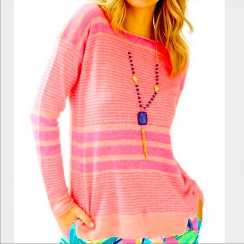 Lilly Pulitzer Pink Striped Scoop Neck Sweater